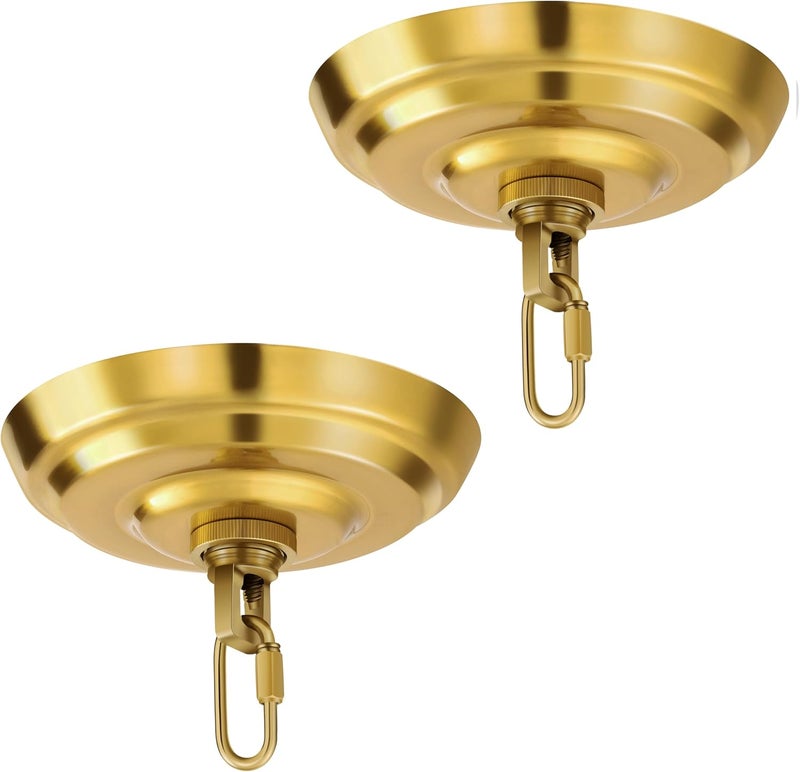MAYOMAJO 2 Pack of 5-5/16 Inches Light Canopy Kit, Heavy Duty Replacement Cover Plate with Mounting Hardware for Chandelier, Pendant Lighting & Swag Light (Brass, 5-5/16 Inch Canopy) - Image 1